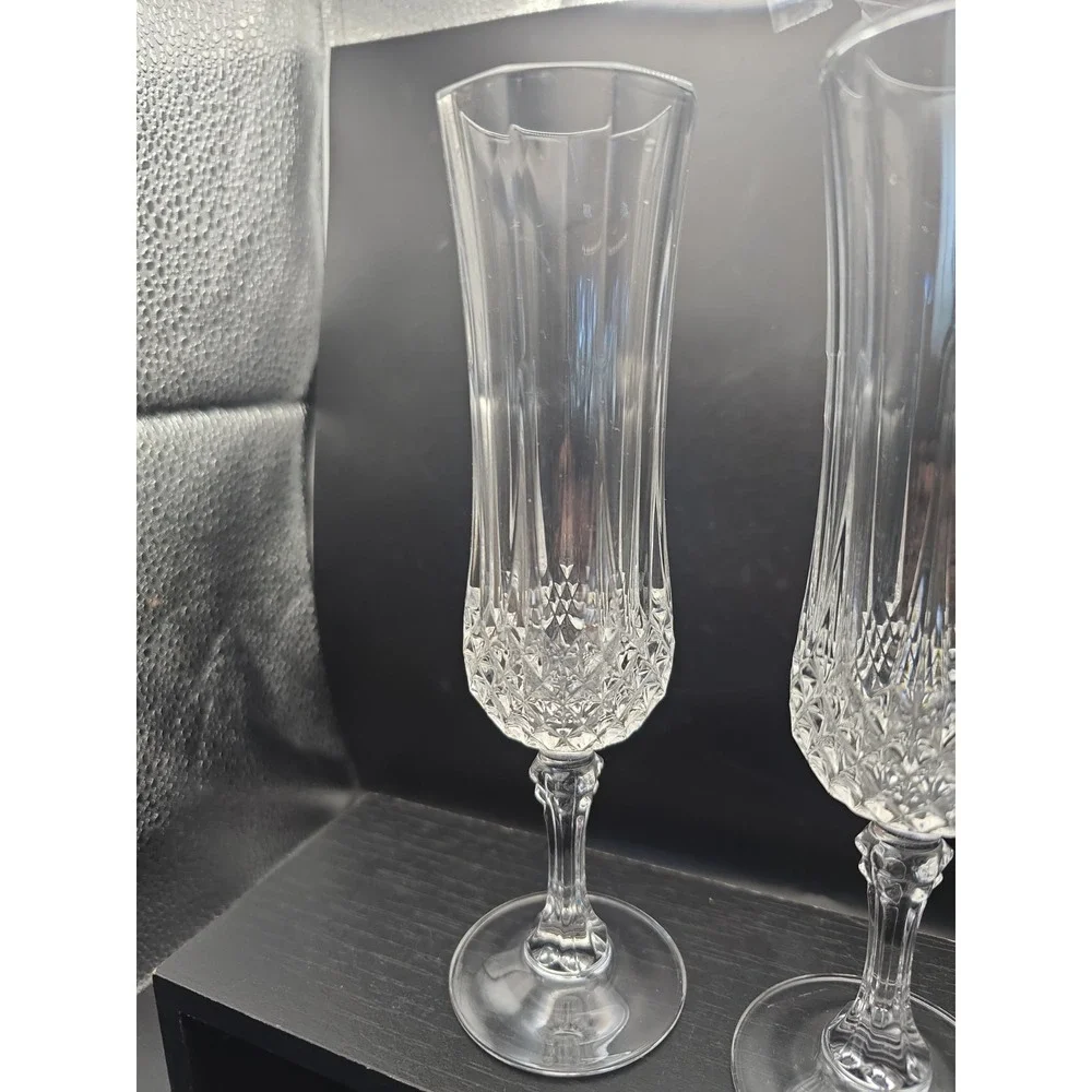 Cristal D'Arques Longchamp champagne Flute Crystal glasses set of 4 stems 4-oz